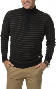 СВИТЕР DSTREZZED HALFZIP COTTON WOOL STRIPE BLACK MEL.